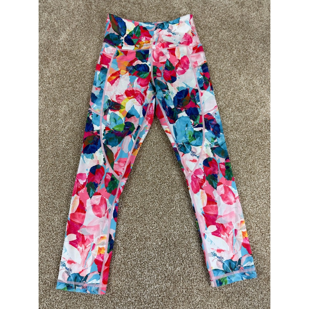 Zyia Active Floral High Rise Pocket Leggings XS Tropical Crop Womens Bright Yoga